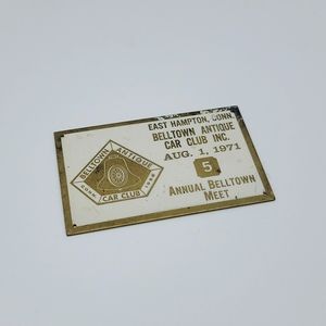 1971 Vintage Car Club Rockabilly Pinup Belton Connecticut Brass Plaque Easton CT